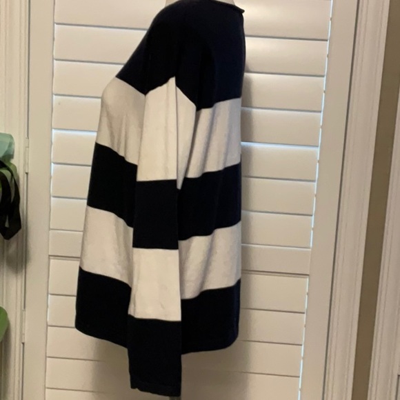 Chaps Navy and White Striped Crew Neck Sweater - Picture 4 of 7